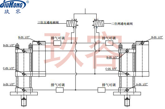 多個增壓缸多點鉚接機上的增壓缸同步動作連接原理圖