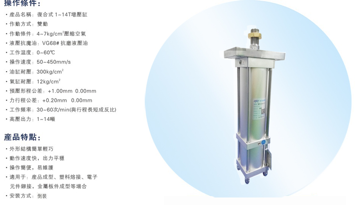 迷你倒裝型氣液增壓缸操作條件